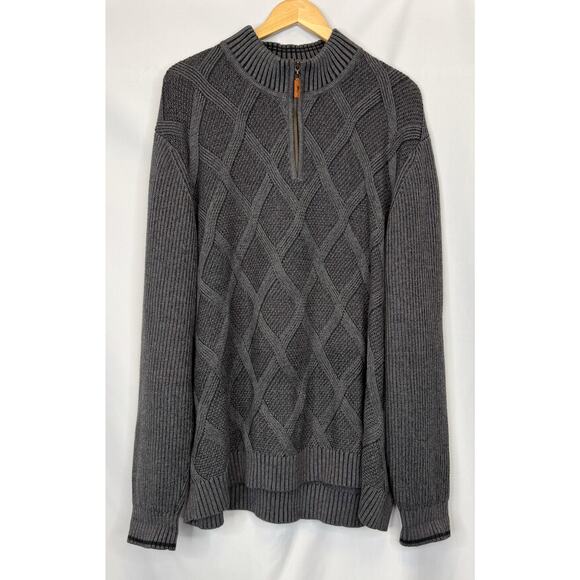 Tommy Bahama Mens 1/4 Zip Gray Napa Ridge Cotton Jacquard Sweater Size XXL Warm - Picture 1 of 8